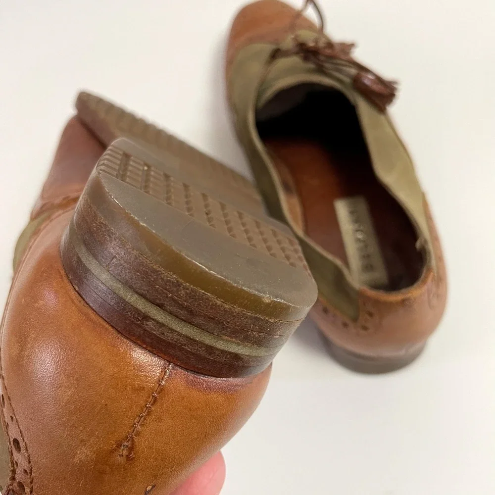Beltrami Italian Leather Wingtip Oxfords Two Tone Green Brown Tassel Dress Shoes